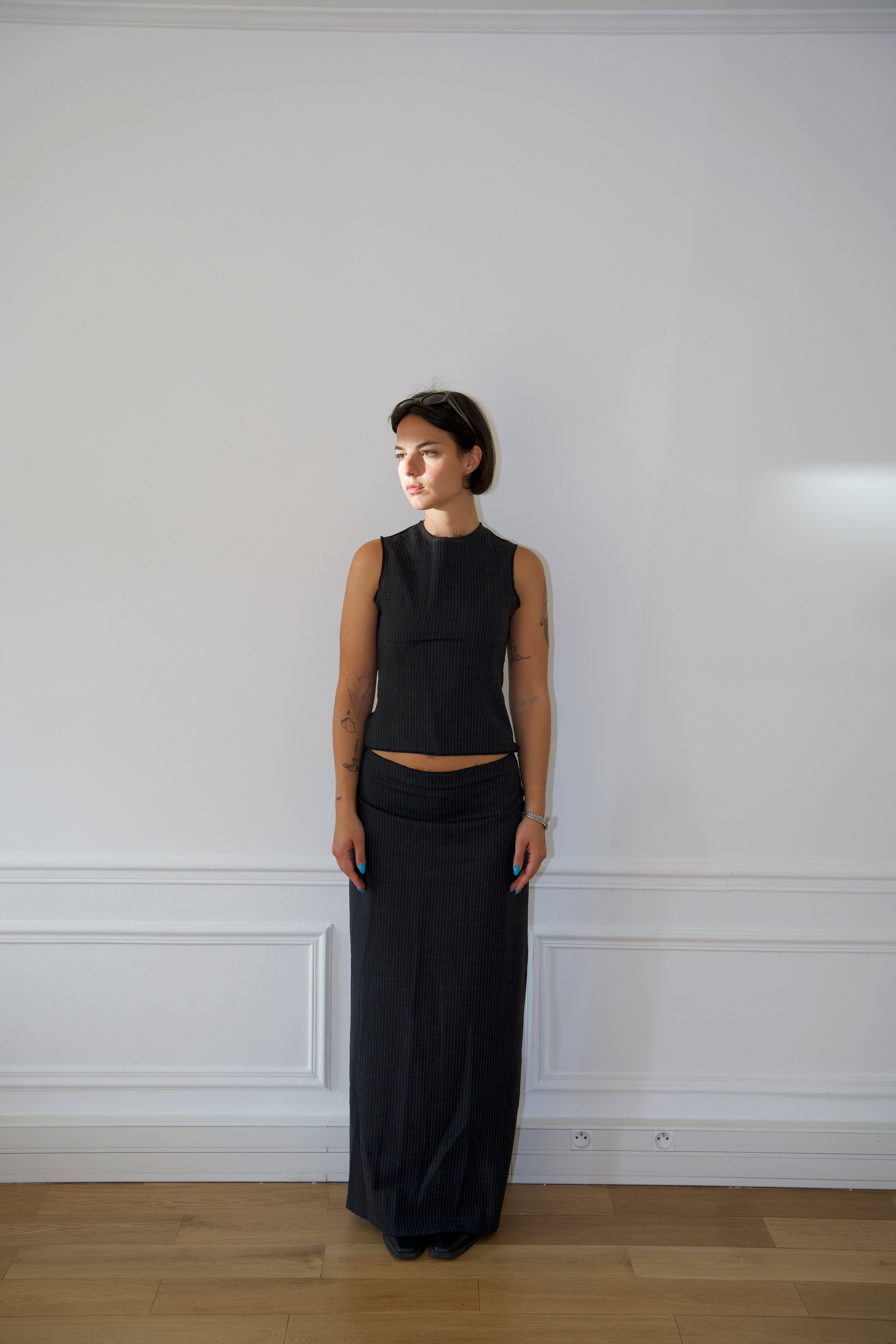 Jupe longue en laine rayée Margaux