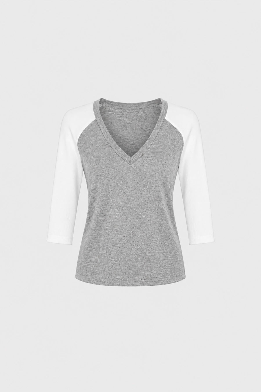 T-shirt col V bicolore gris chiné - IRIS